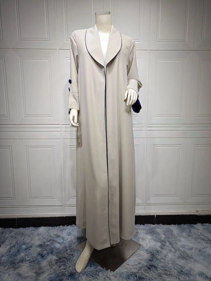 Contrast Trim Open-Front Abaya Cardigan
