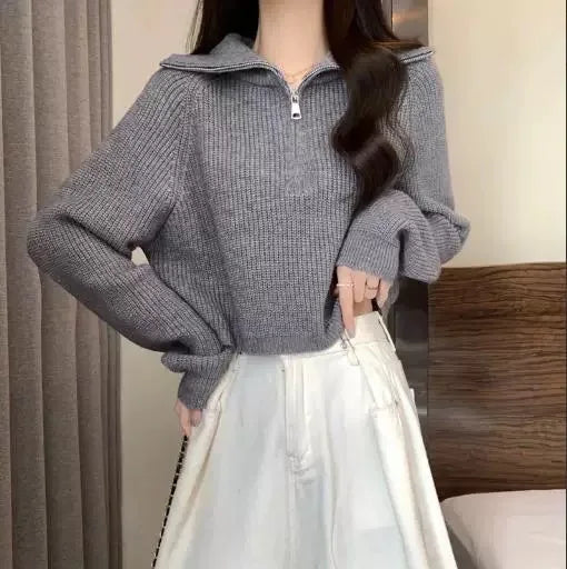 Women's Loose Half-Zip Turtleneck Sweater