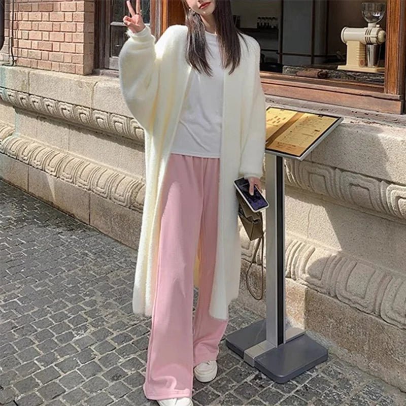 Women's Faux Mink V-Neck Long Cardigan Coat