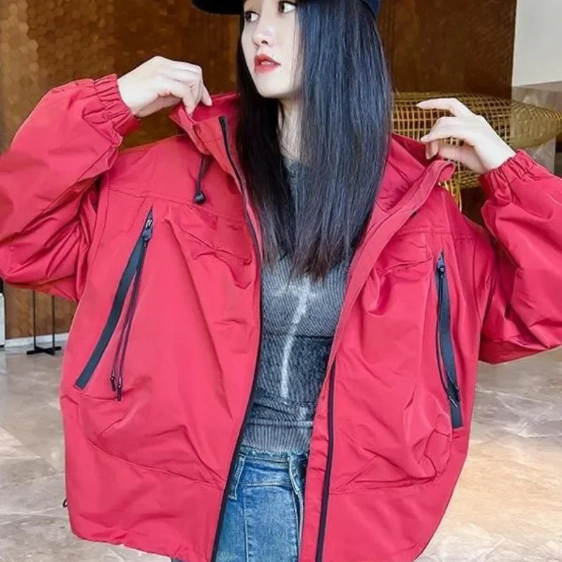 Plus-Size Hooded Windbreaker Jacket