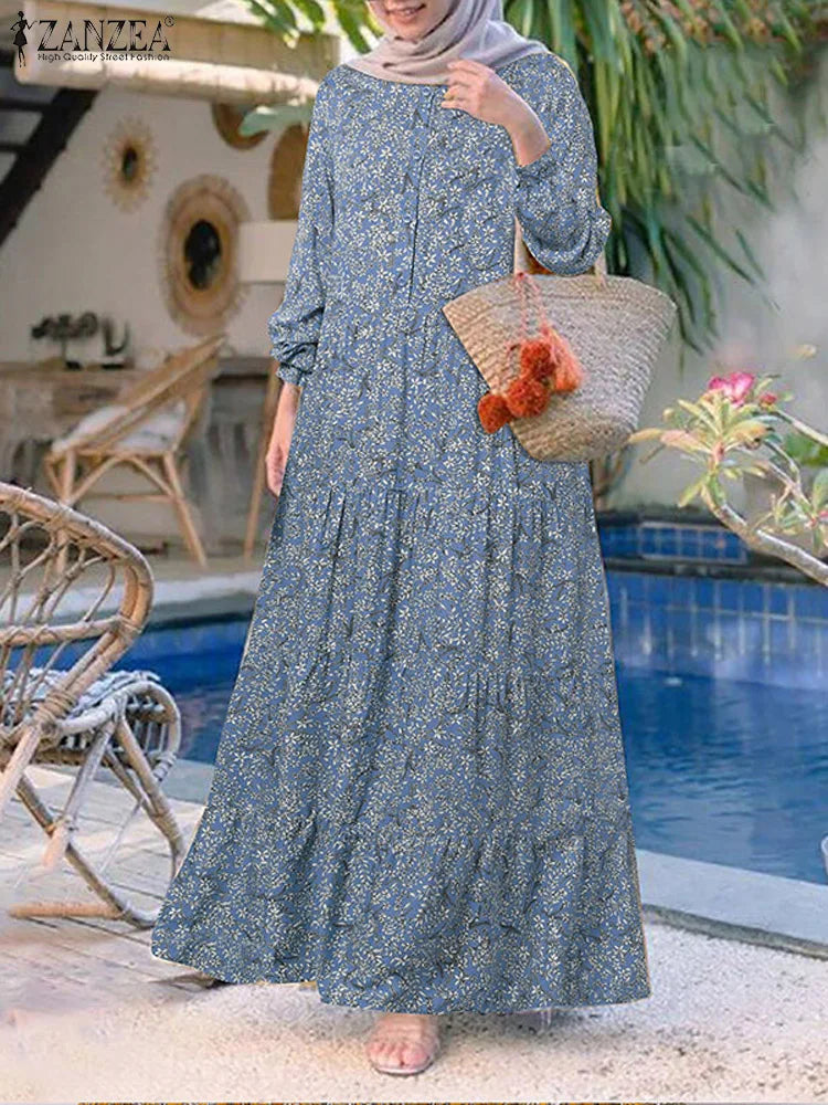 Women's Floral Printed Maxi Abaya Dress