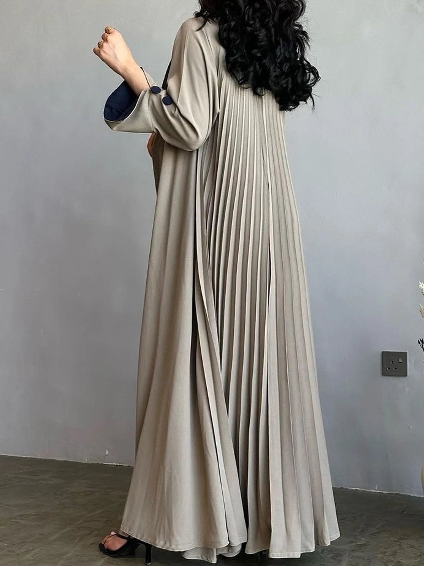 Contrast Trim Open-Front Abaya Cardigan