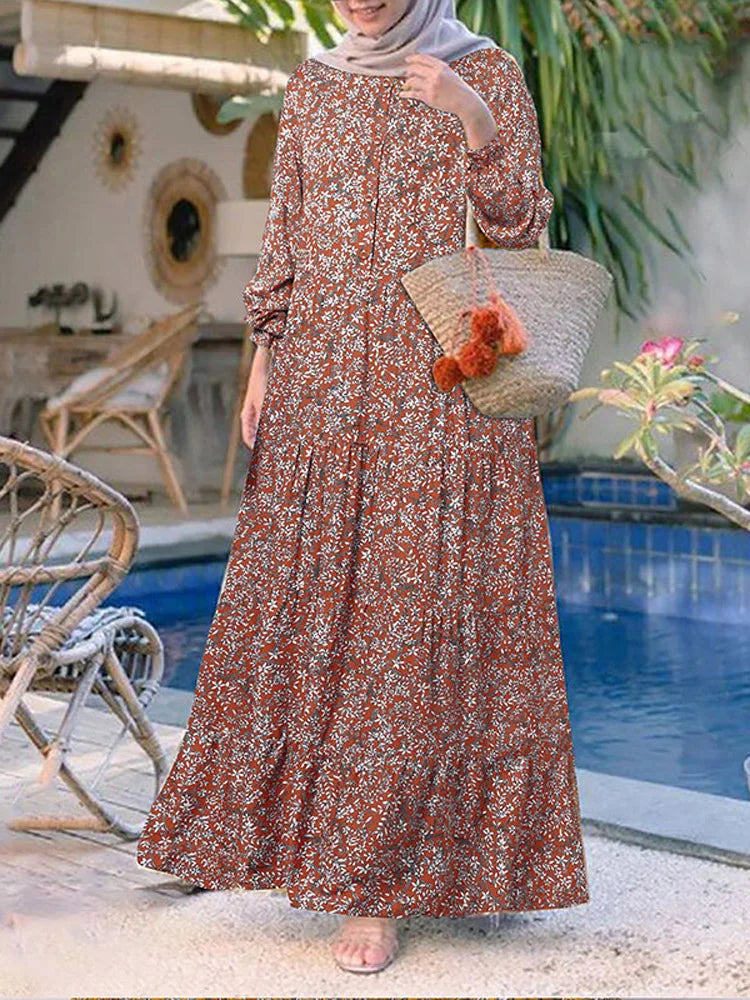 Women's Floral Printed Maxi Abaya Dress