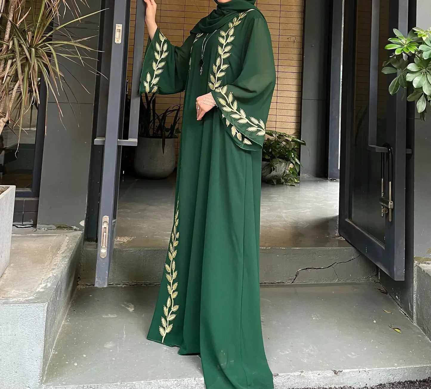 Women's Embroidered Abaya Dress with Scarf