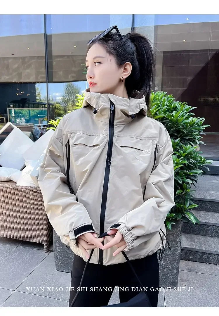 Plus-Size Hooded Windbreaker Jacket