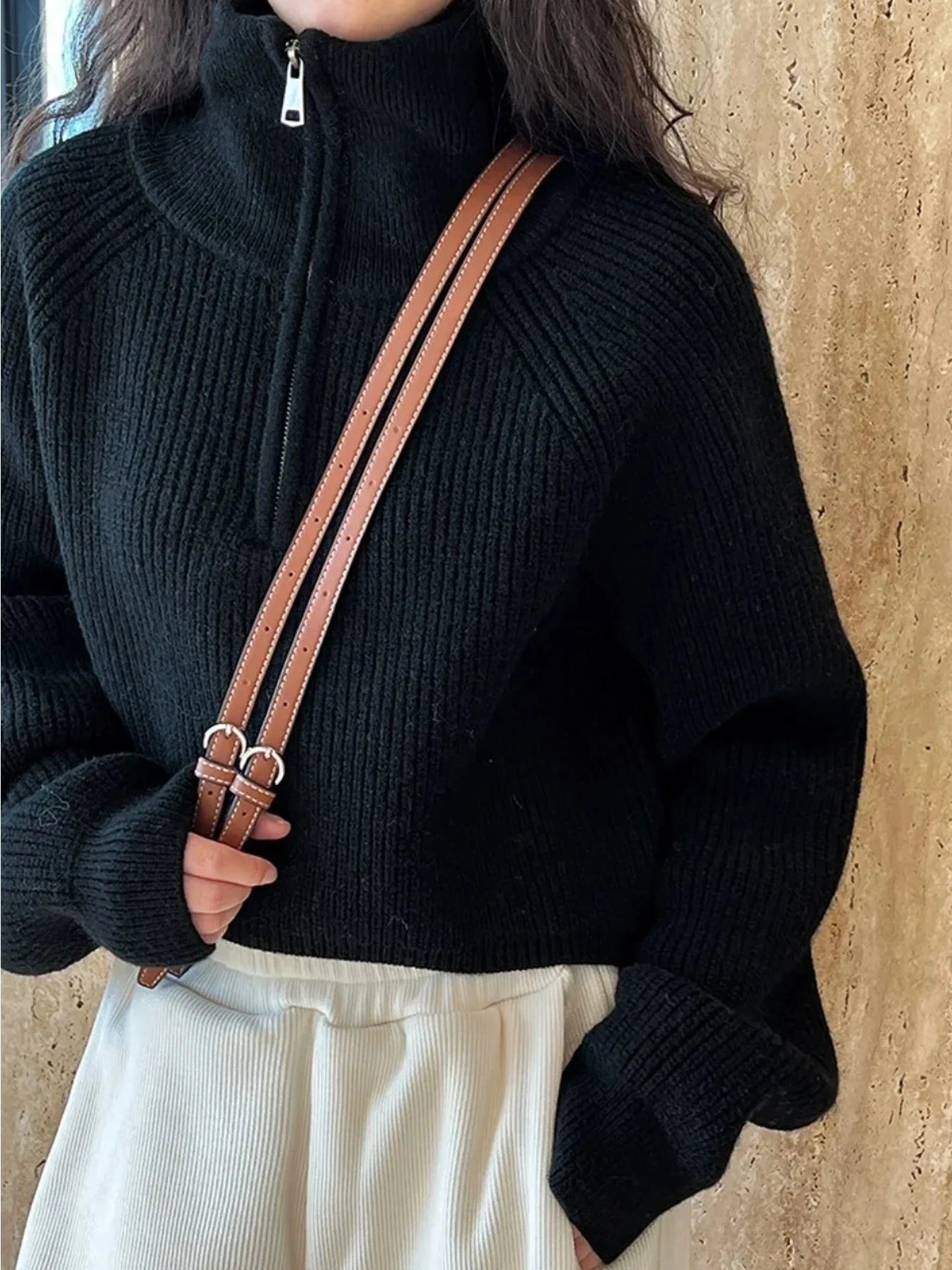 Women's Loose Half-Zip Turtleneck Sweater