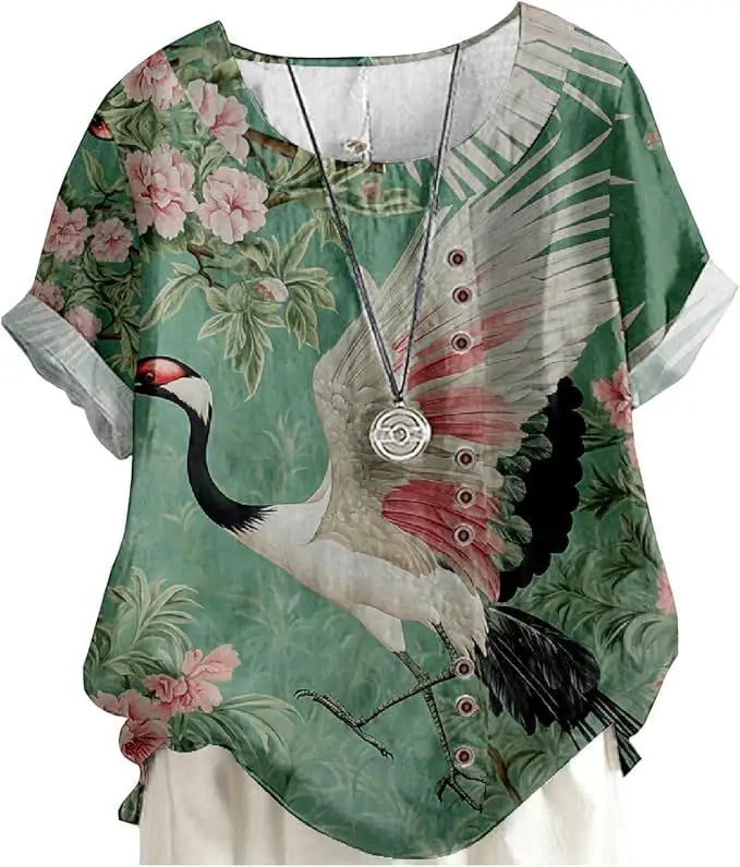 Women's Floral Cotton-Linen Tunic