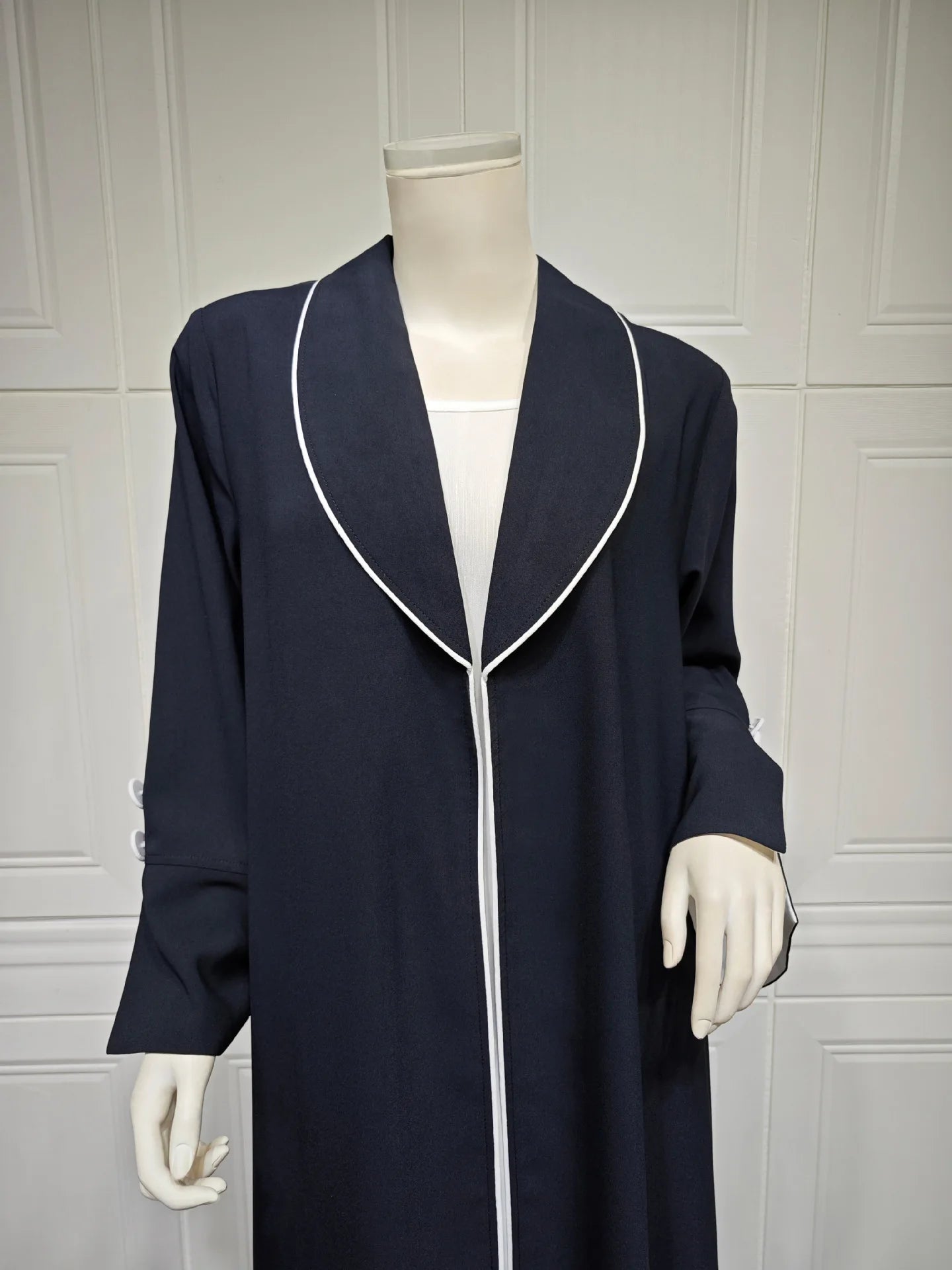 Contrast Trim Open-Front Abaya Cardigan
