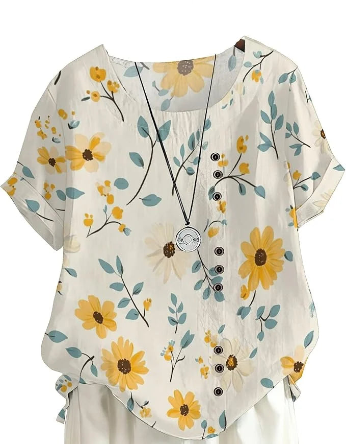 Women's Floral Cotton-Linen Tunic