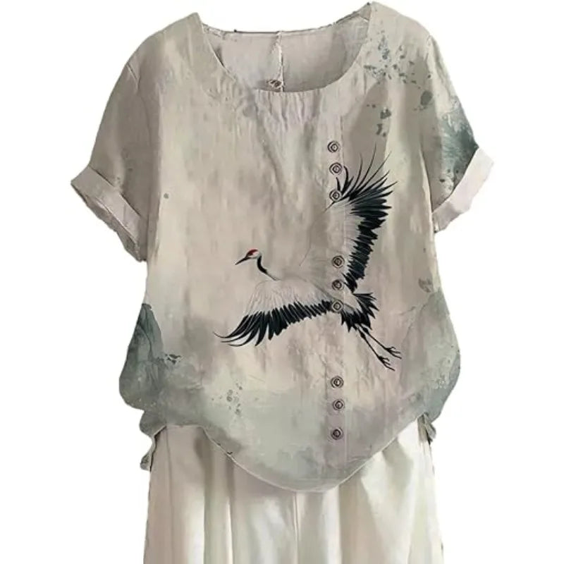 Women's Floral Cotton-Linen Tunic