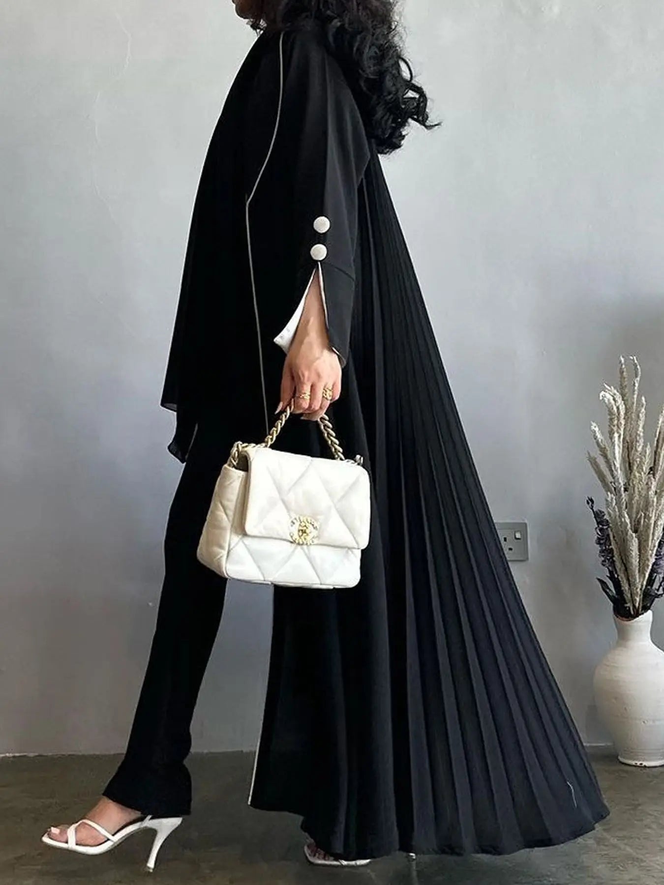 Contrast Trim Open-Front Abaya Cardigan