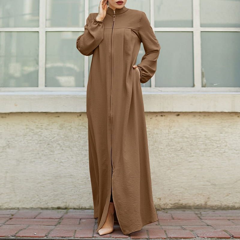 Women's Zipper Front Abaya Kaftan Dress