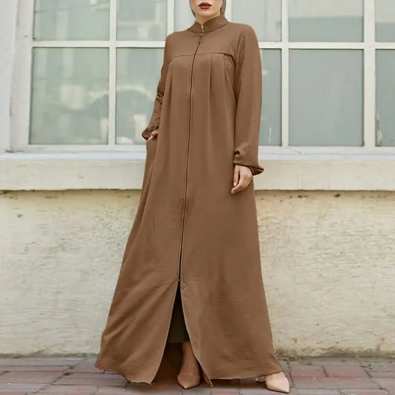 Women's Zipper Front Abaya Kaftan Dress