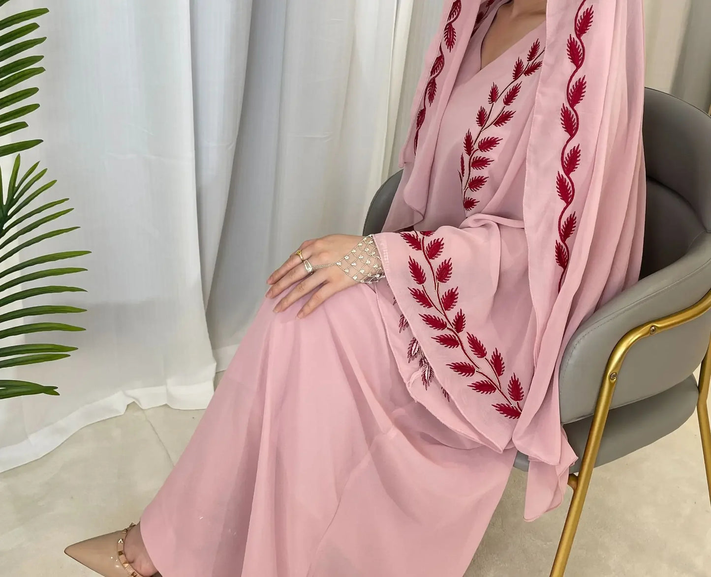 Women's Embroidered Abaya Dress with Scarf