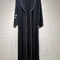 Contrast Trim Open-Front Abaya Cardigan