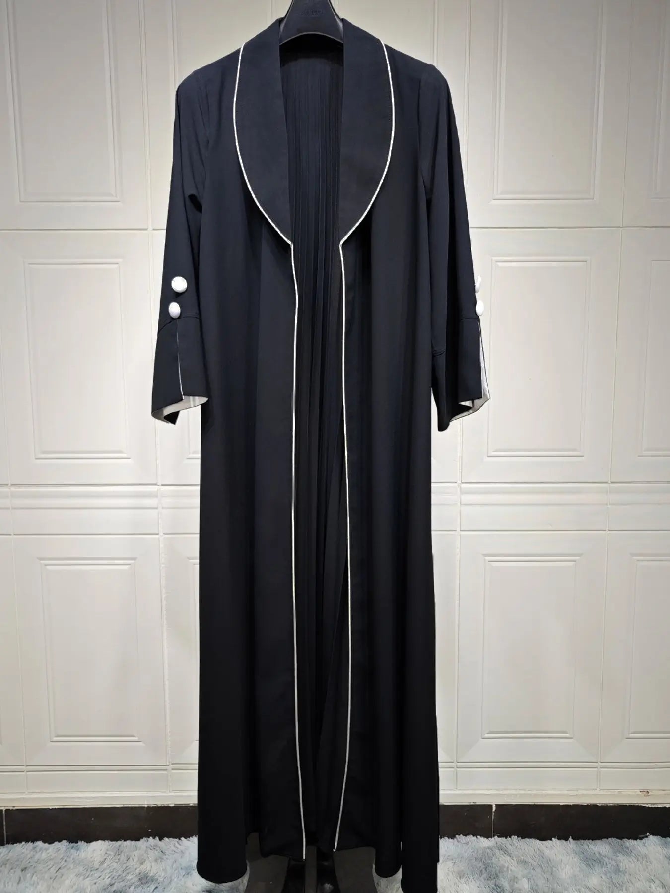 Contrast Trim Open-Front Abaya Cardigan