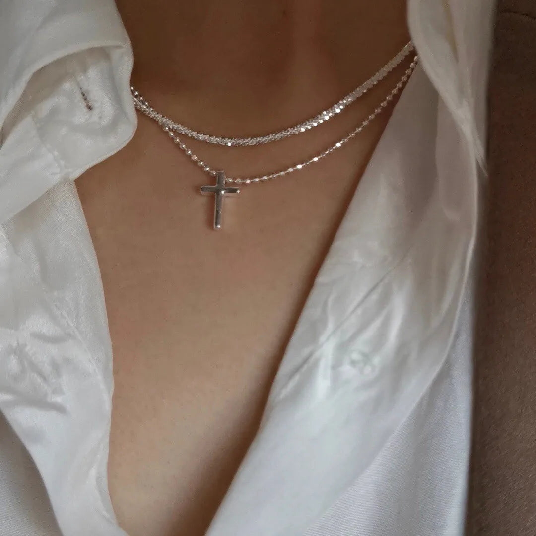 Silver Sparkling Clavicle Necklace
