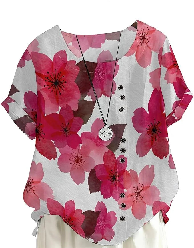 Women's Floral Cotton-Linen Tunic