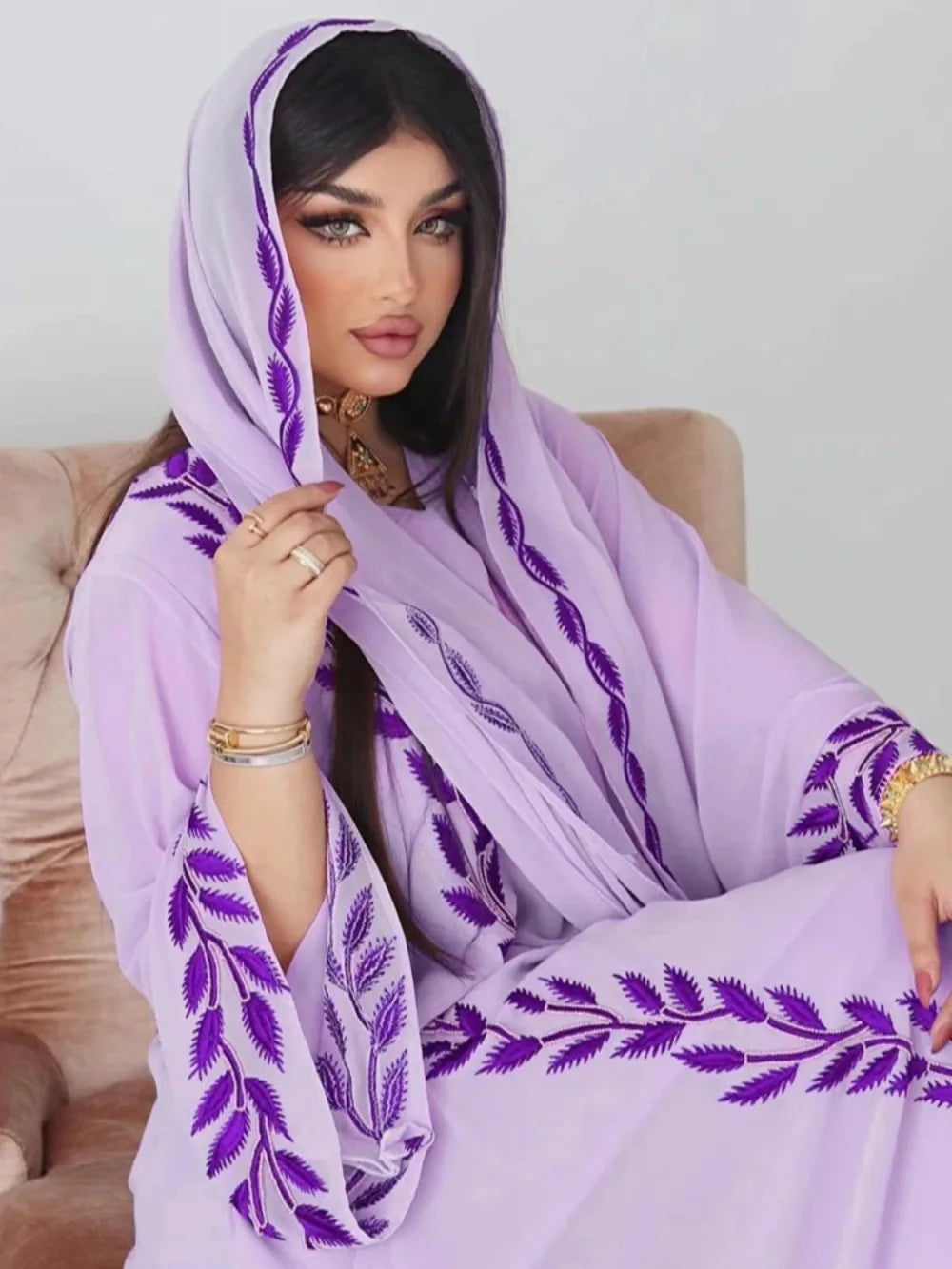 Women's Embroidered Abaya Dress with Scarf