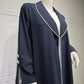 Contrast Trim Open-Front Abaya Cardigan