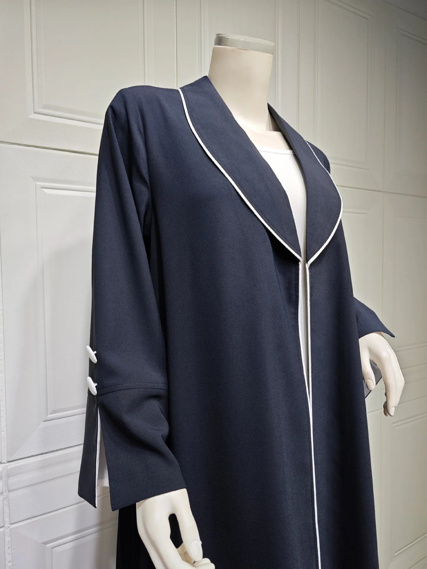 Contrast Trim Open-Front Abaya Cardigan