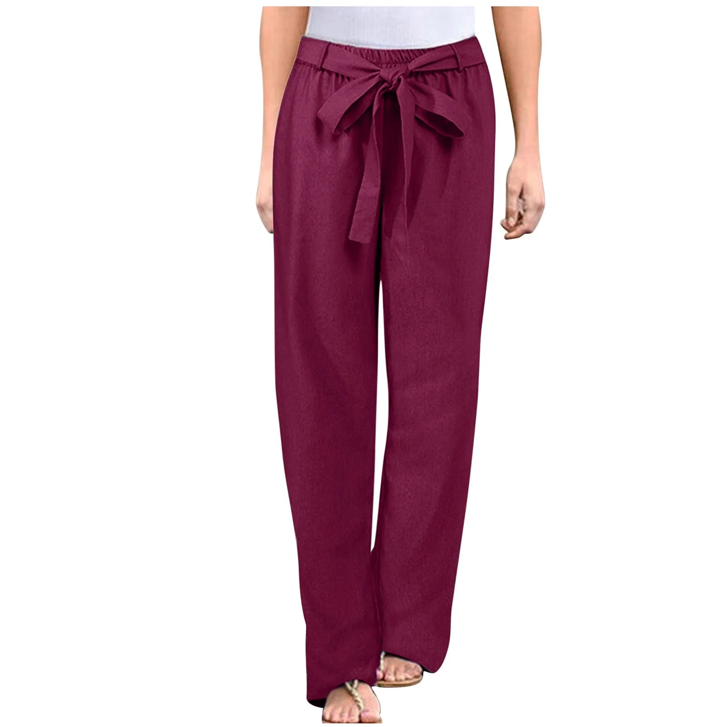 Women's Plus-Size Bow Cotton-Linen Pants