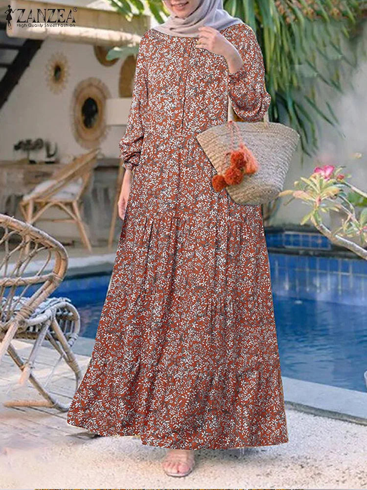 Women's Floral Printed Maxi Abaya Dress