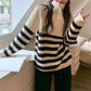 Women's Striped Half-Zip Turtleneck Sweater