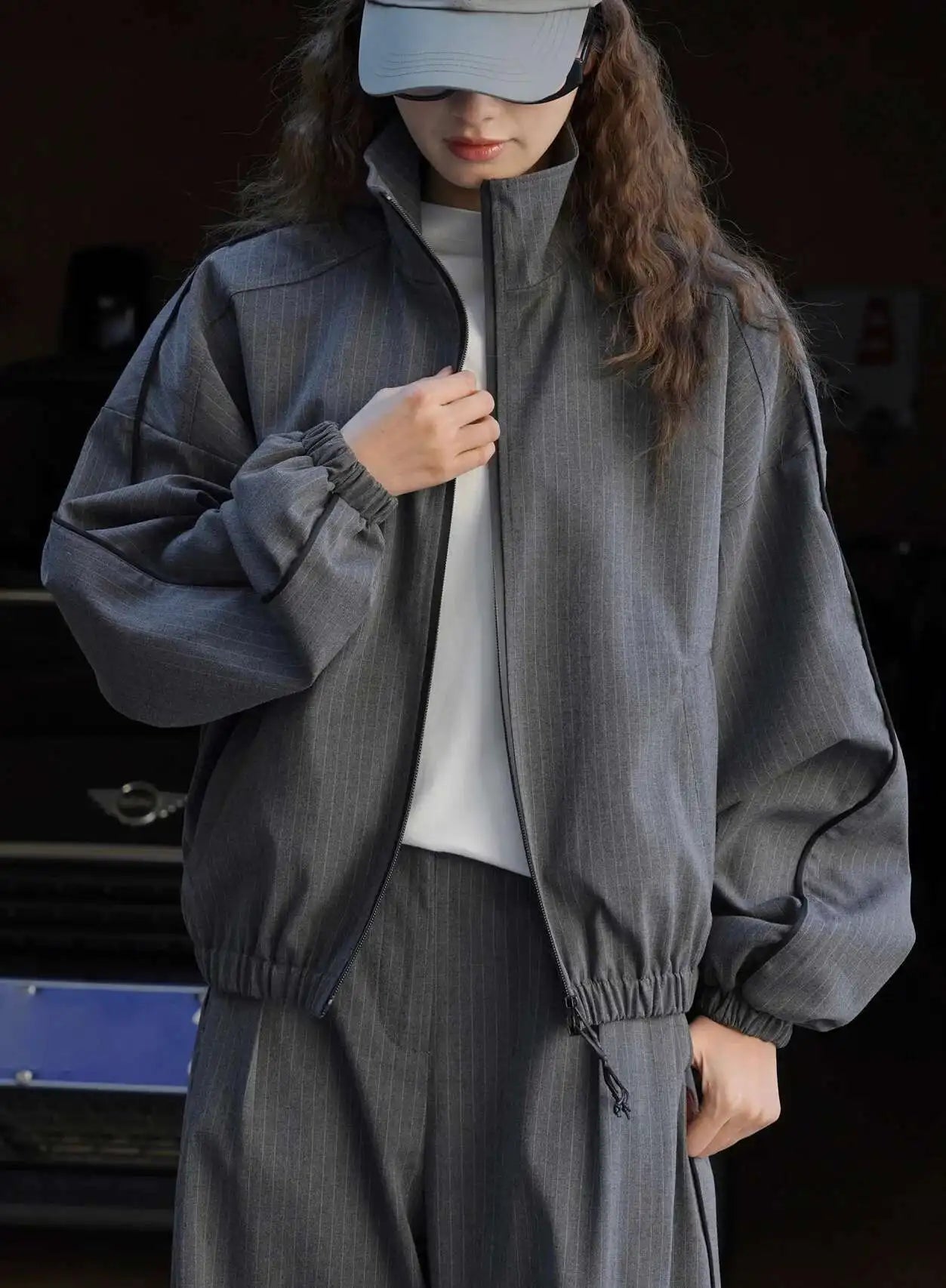 Women's Designer Striped Stand-Neck Jacket