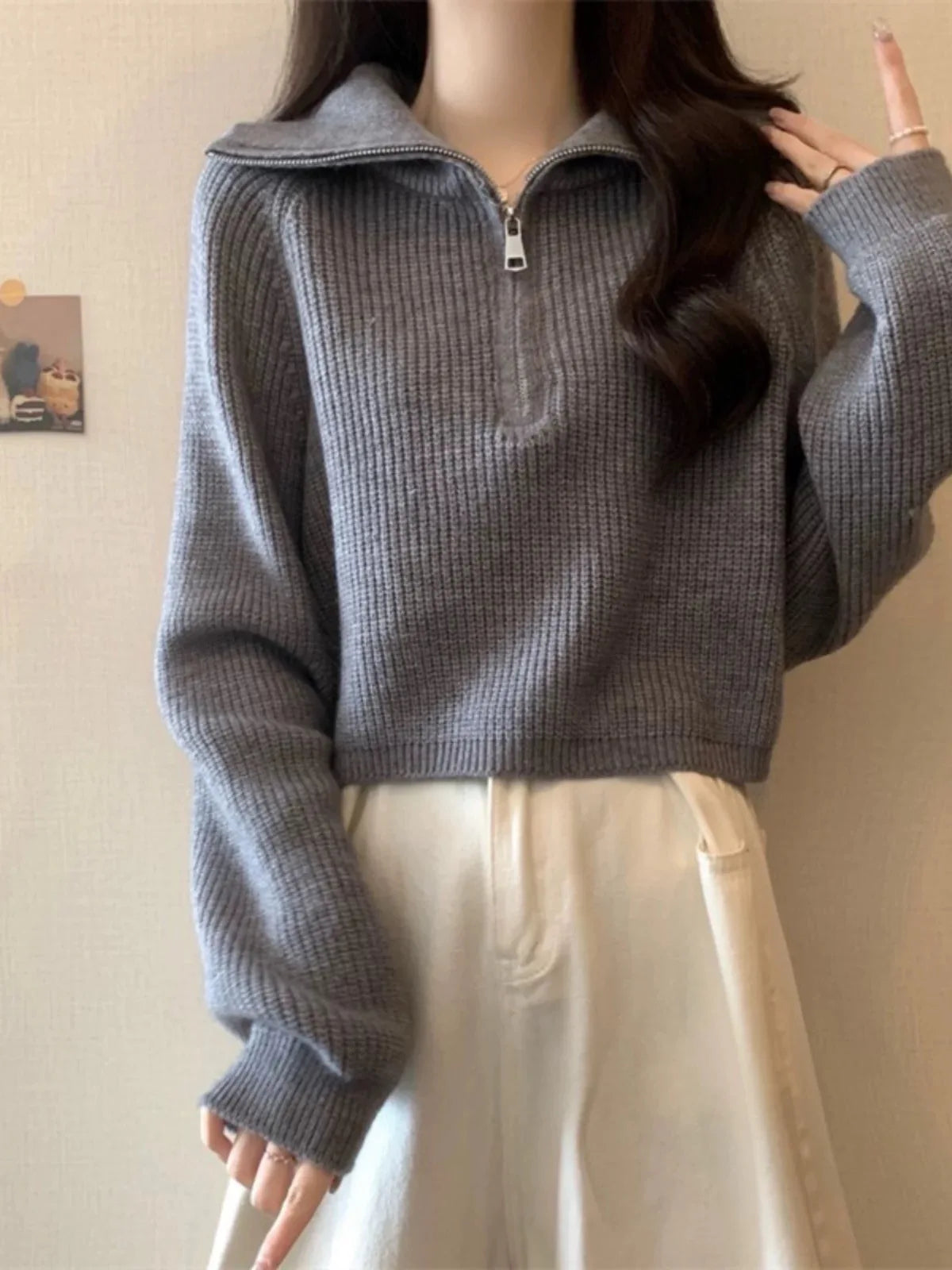 Women's Loose Half-Zip Turtleneck Sweater