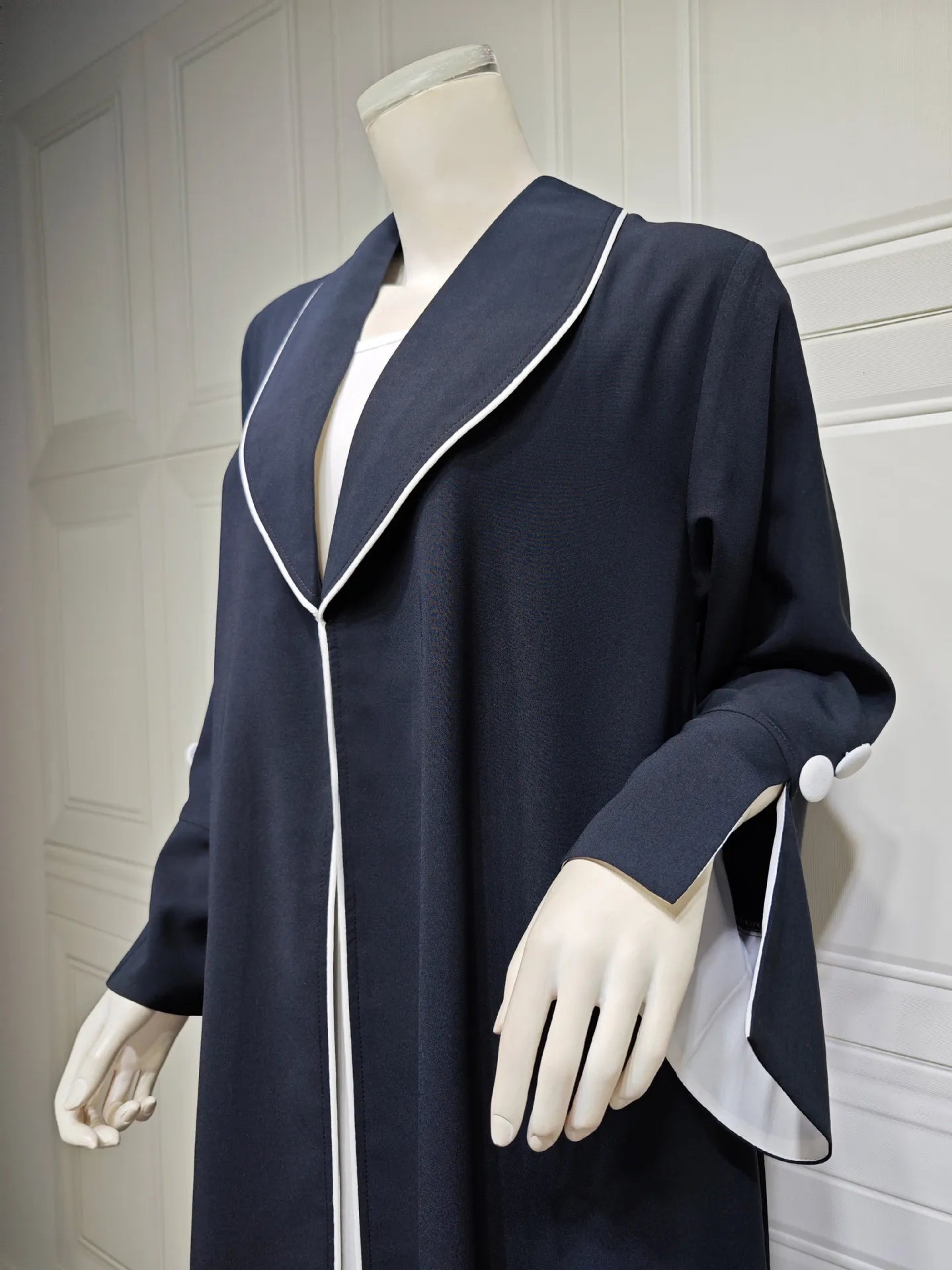 Contrast Trim Open-Front Abaya Cardigan