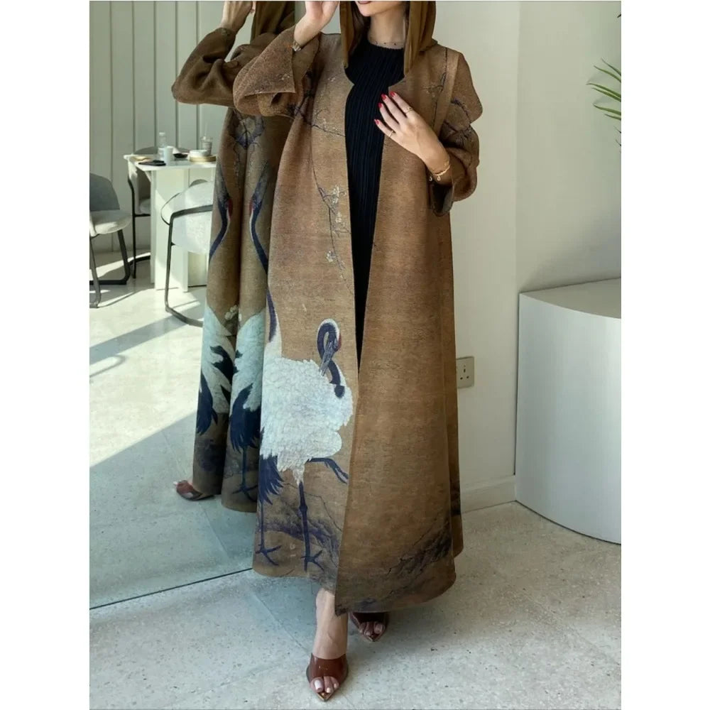 Women's Pleated Open Abaya Maxi Dress