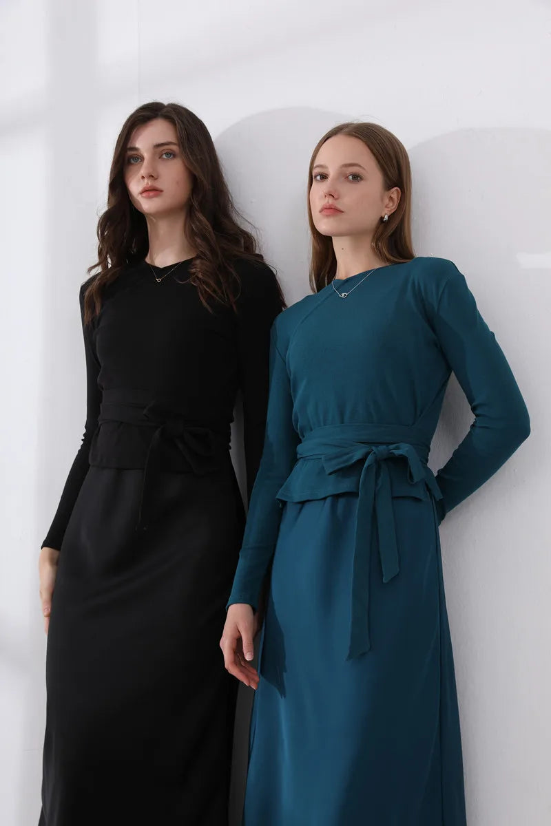 Women's Ribbed Wrap Top & Satin Dress Set