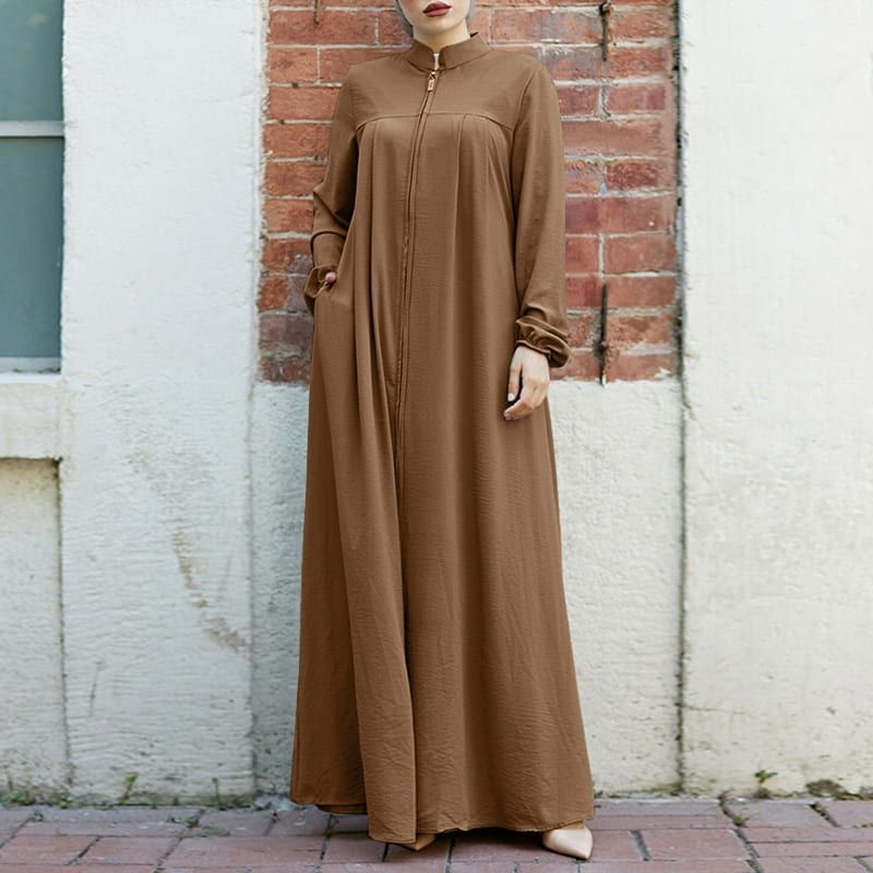 Women's Zipper Front Abaya Kaftan Dress
