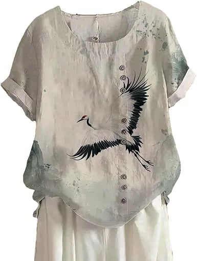 Women's Floral Cotton-Linen Tunic
