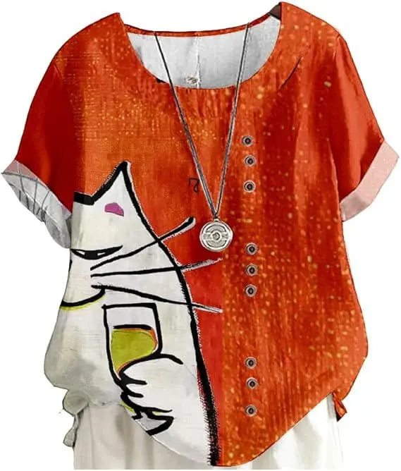 Women's Blue Floral Cotton-Linen Tunic