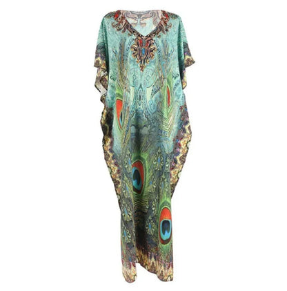 Women's Peacock Print Beach Kaftan