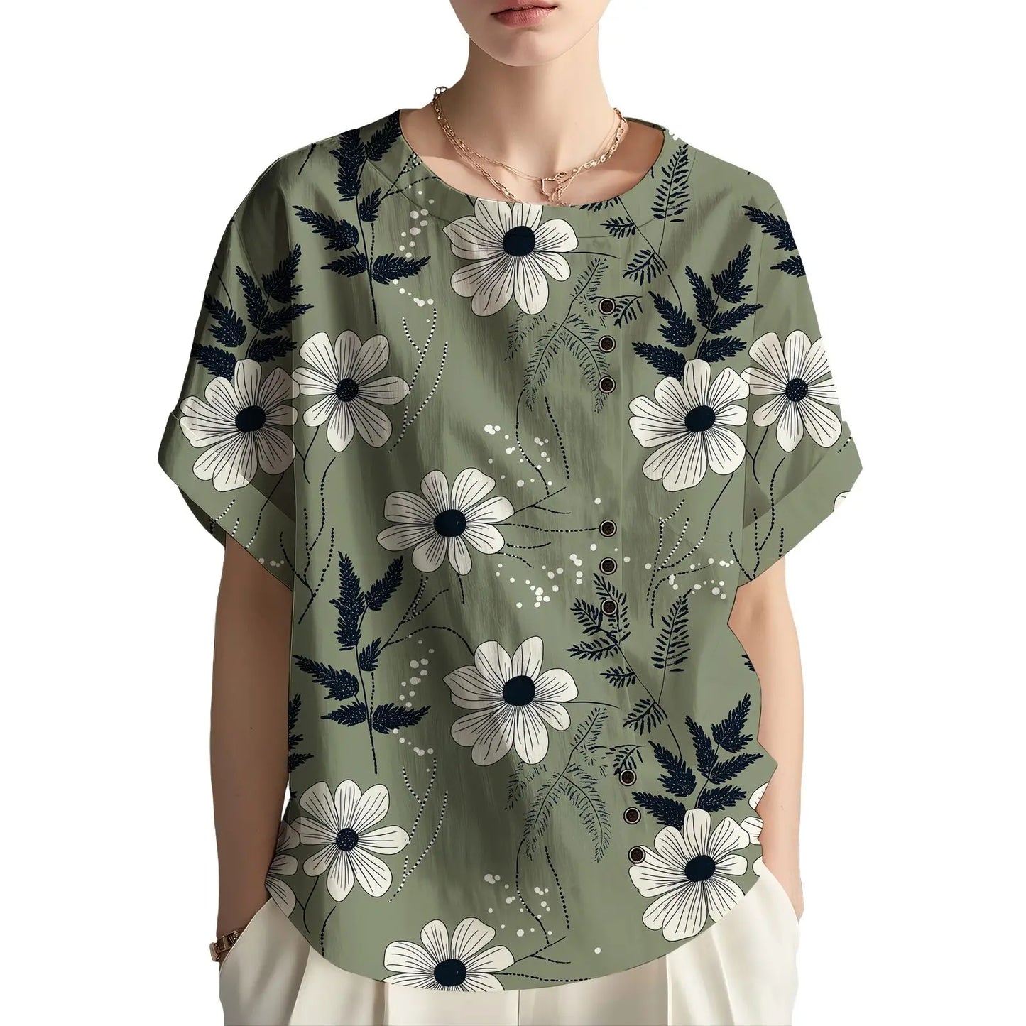 Women's Floral Cotton-Linen Tunic