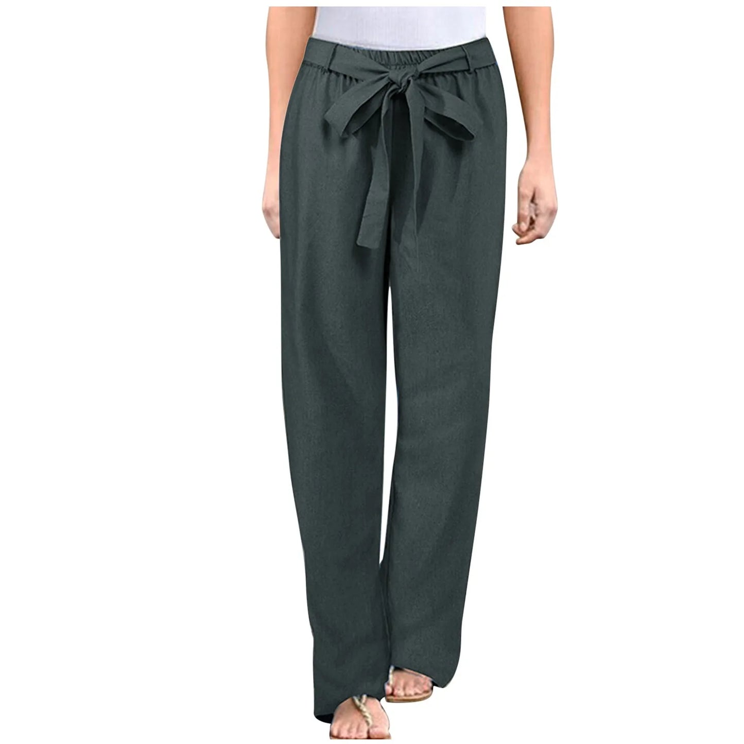 Women's Plus-Size Bow Cotton-Linen Pants
