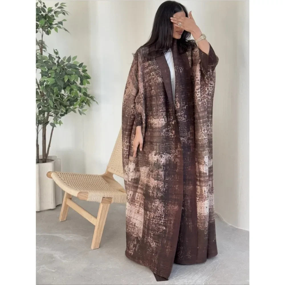 Women's Pleated Open Abaya Maxi Dress