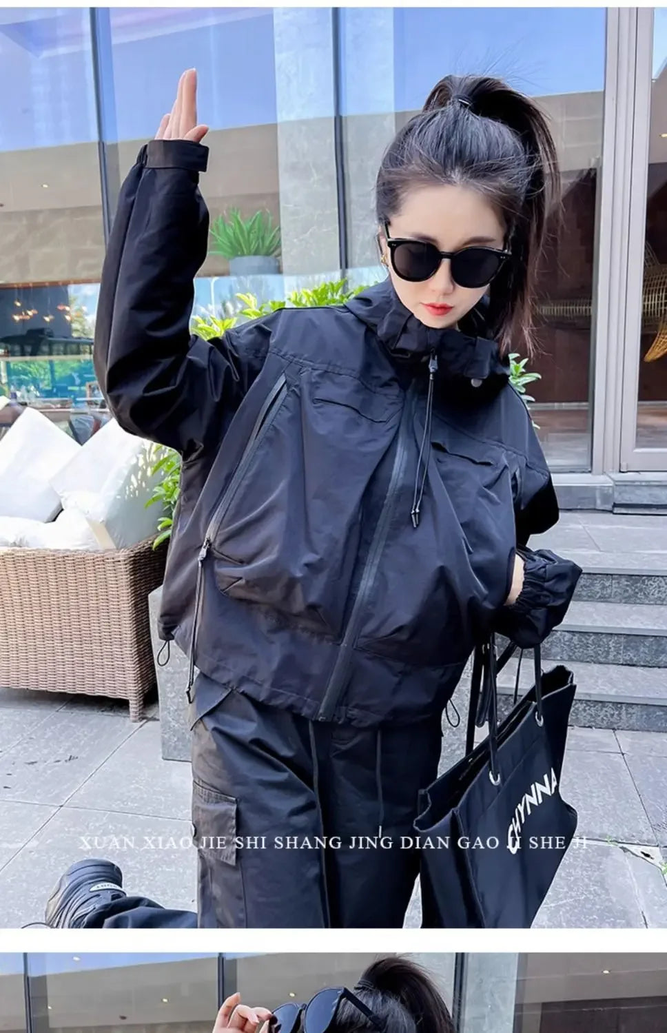 Plus-Size Hooded Windbreaker Jacket