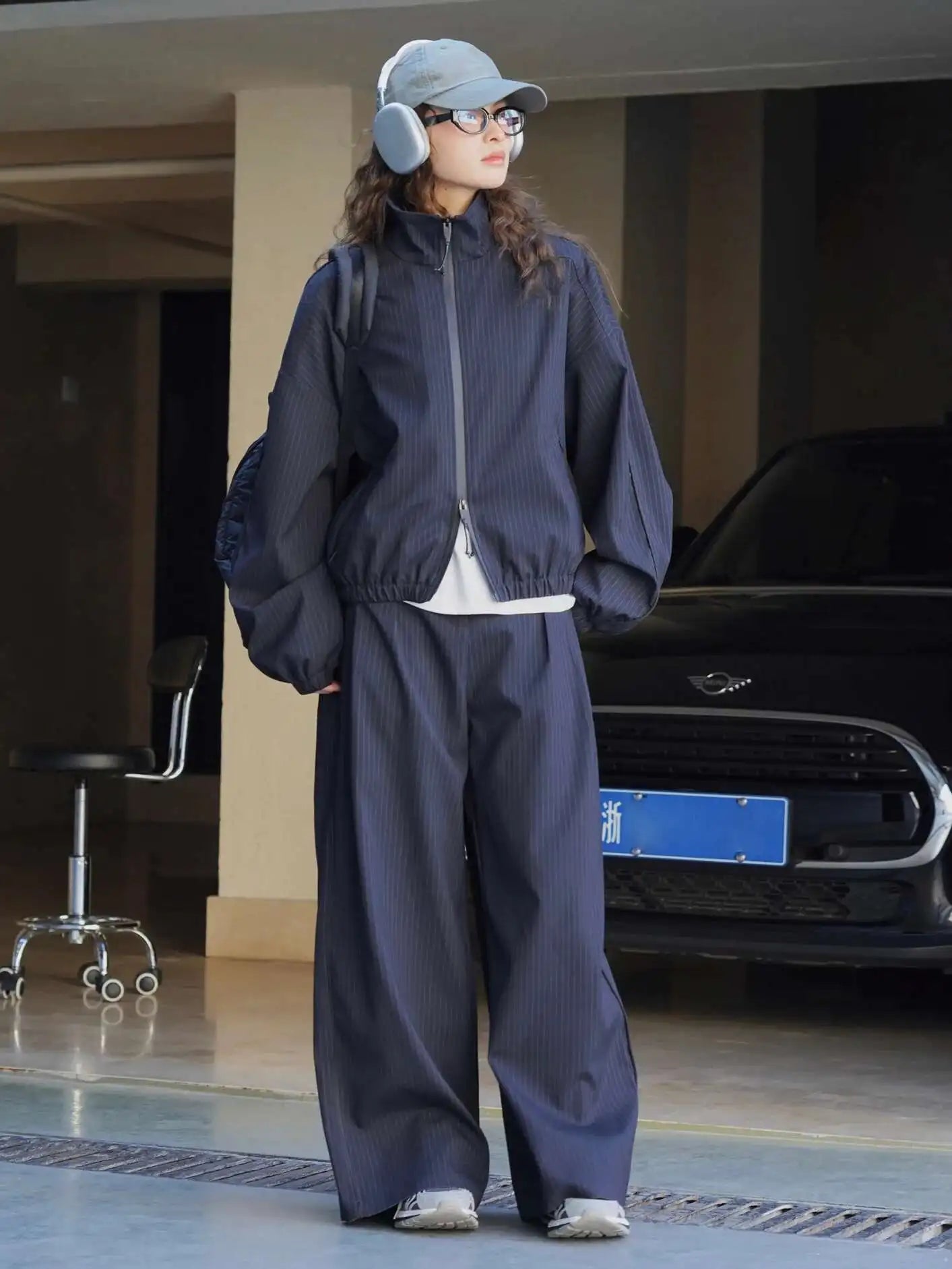 Women's Designer Striped Stand-Neck Jacket