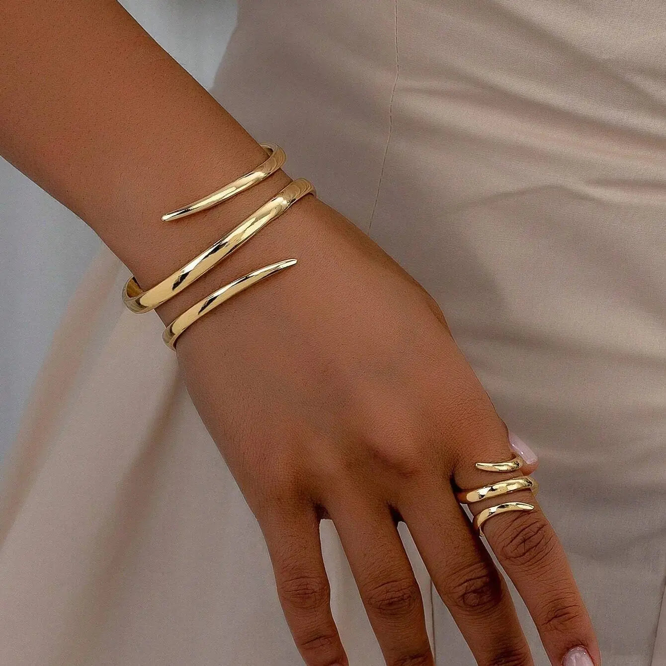 Gold Geometric Bracelet & Ring Set