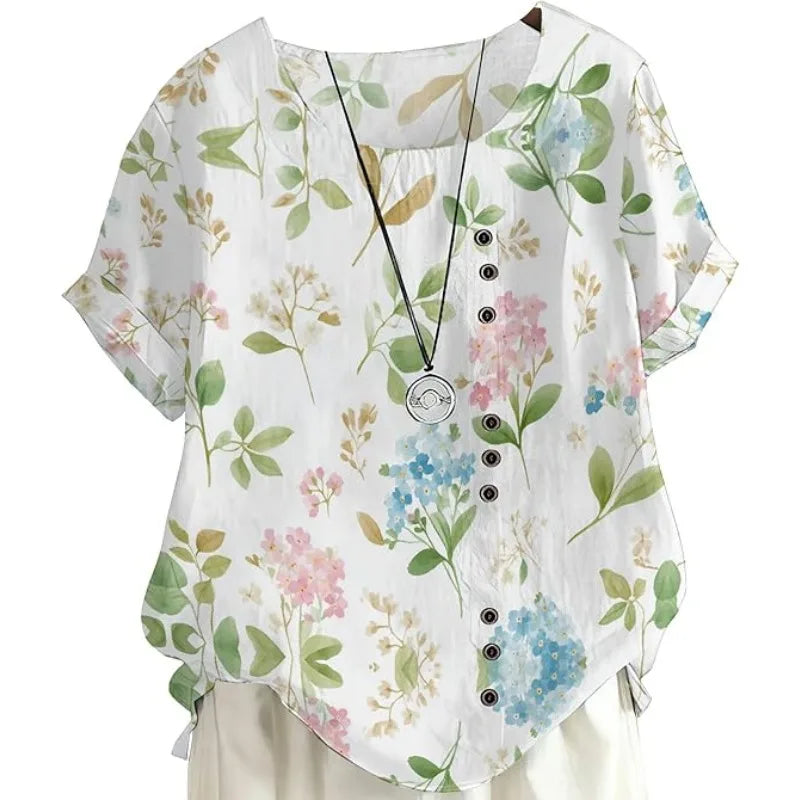 Women's Floral Cotton-Linen Tunic