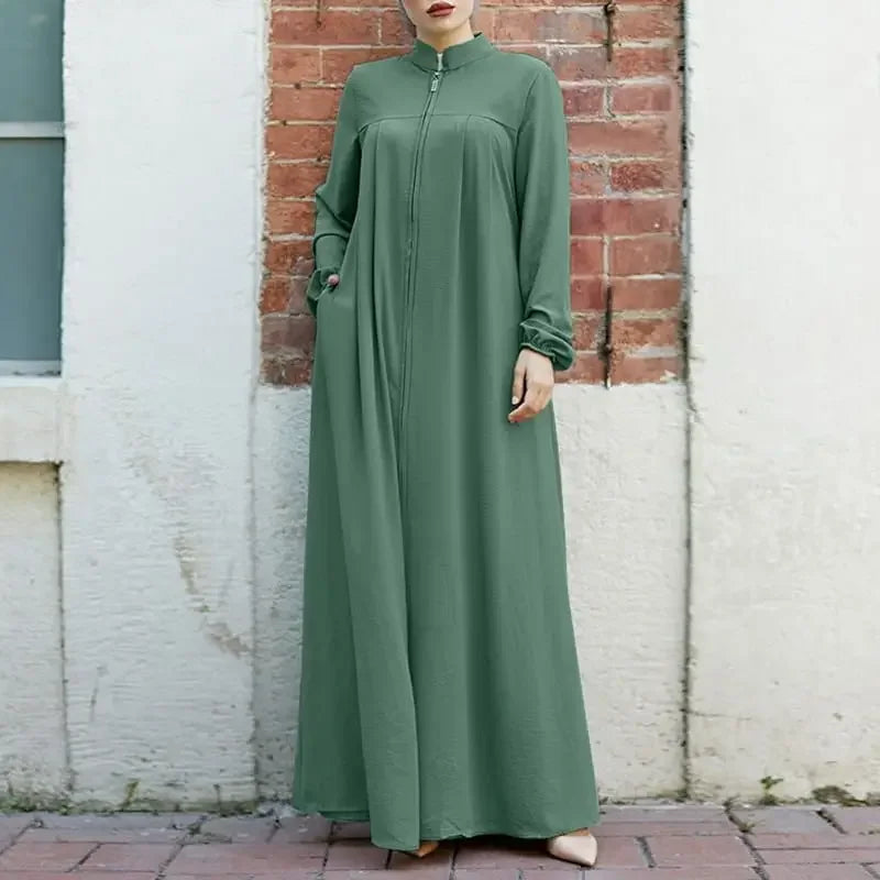 Women's Zipper Front Abaya Kaftan Dress