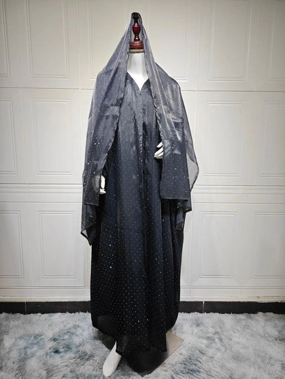 Dubai Diamonds Open-Front Abaya Kaftan