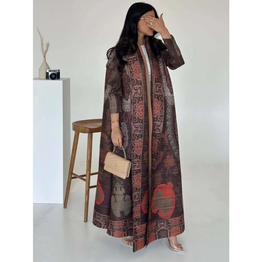 Women's Pleated Open Abaya Maxi Dress