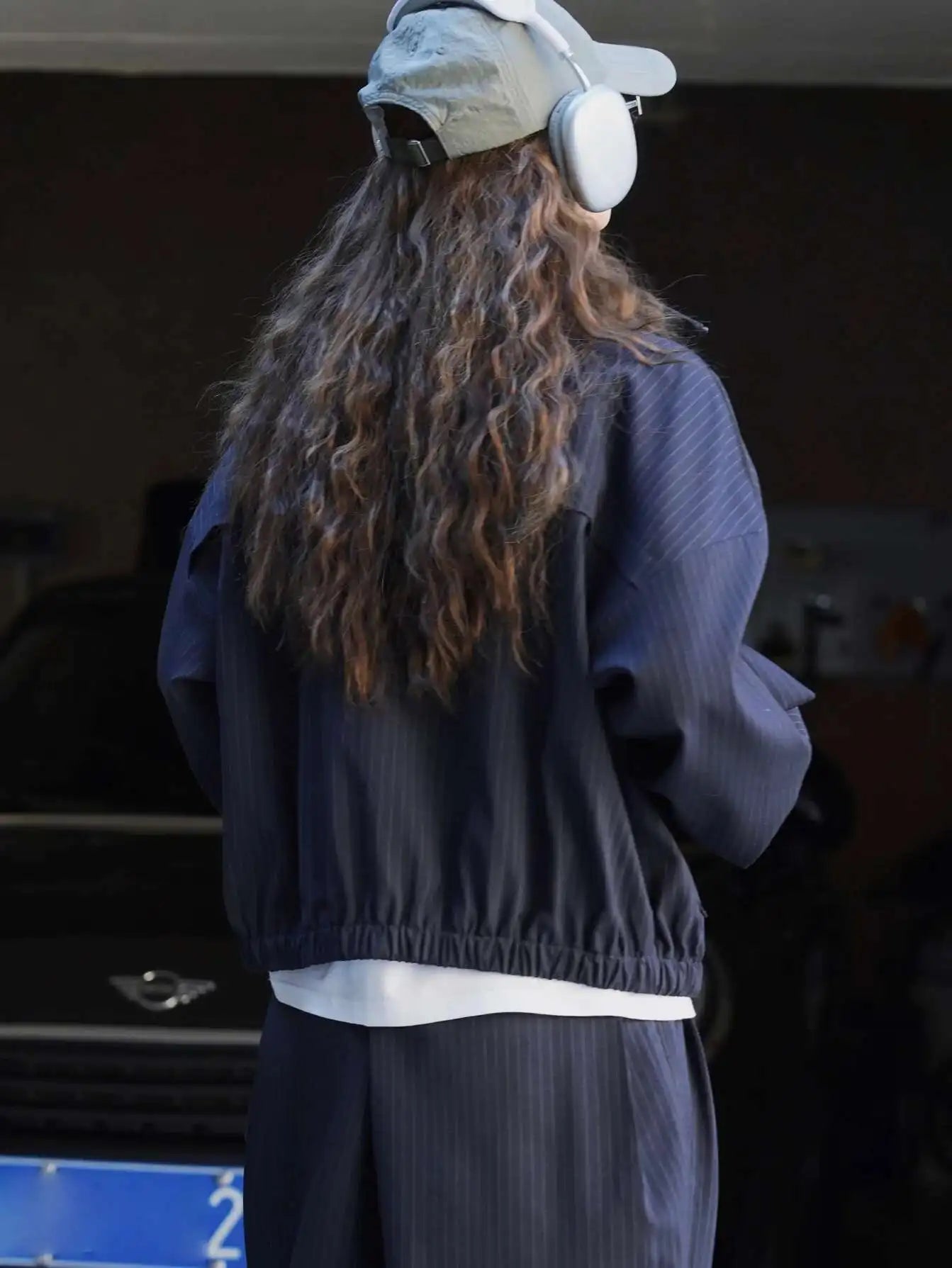 Women's Designer Striped Stand-Neck Jacket