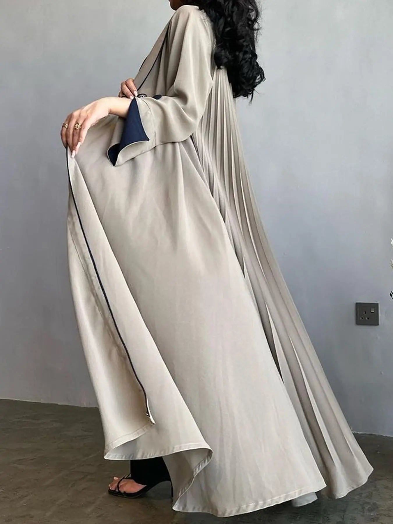 Contrast Trim Open-Front Abaya Cardigan