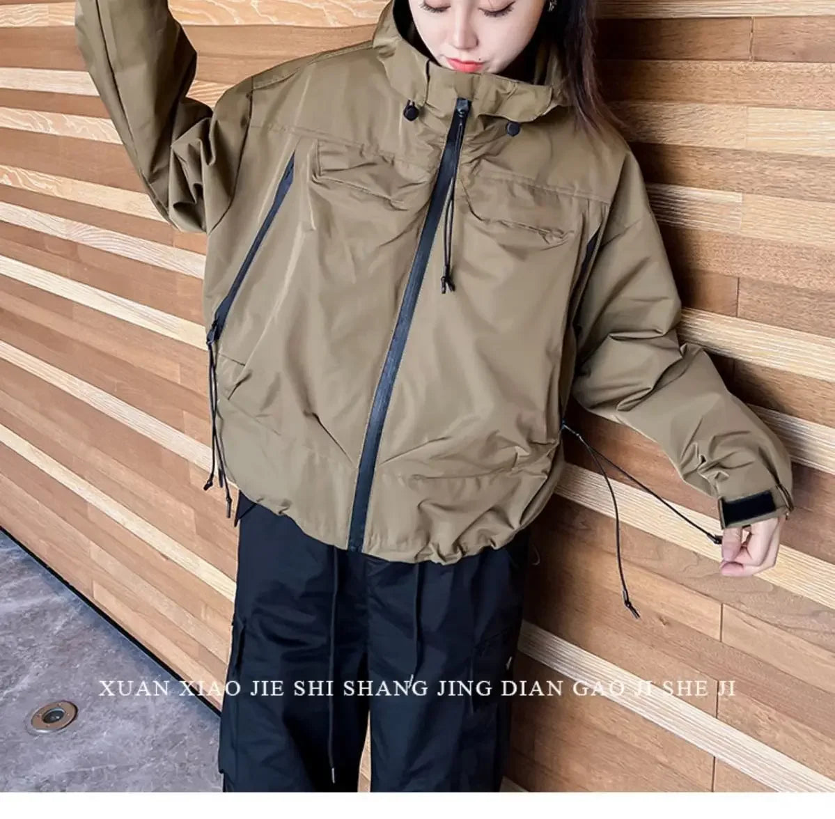 Plus-Size Hooded Windbreaker Jacket